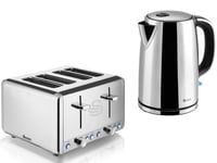Swan 1.7L Jug Kettle & 4 Slice Toaster Classic Set in Polished Stainless Steel
