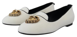 DOLCE & GABBANA Shoes White Velvet Slip Ons Loafers Flats EU35.5 / US5