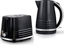 2 Slice Toaster Kettle 1.5L 3KW Jug Black with Chrome Accents Tower Solitaire