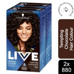 2x Schwarzkopf Live Intense Colour Permanent Hair Dye, 880 Tempting Chocolate