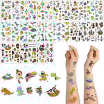 Tillfälliga Tatueringar för Barn, 30 Ark, 390 Mönster, Vattentäta Dekaler för Festpåsar (Dinosaurie, Rymden, Pirat) Dinosaur + Space + Pirate