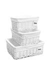 Set Of 3 White Wicker Gift Hamper Storage Basket With White Cloth Lining
