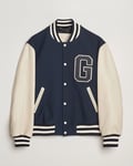 GANT 240 Mulberry Street Leather Mix Varsity Jacket Navy