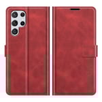 Hållbart konstläder Samsung Galaxy S22 Ultra fodral med plånbok - Röd Röd