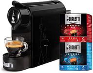 Bialetti Gioia, Machine à café Espresso pour capsules en aluminium, avec 32 gélules, super compacte, réservoir 500 ml, noir
