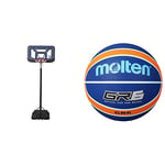 Adjustable Portable Basketball Hoop (44-Inch Polycarbonate) & Molten GR Basketball, Indoor/Outdoor, Premium Rubber, Size 6, Impact Colour Blue/Orange, Suitable For Boys age 14 & Adult (BGR7-NOR)