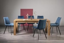 Bentley Designs Turin Light Oak 6-10 Seater Extending Dining Table with 8 Fontana Blue Velvet Chairs