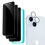 ESR for iPhone 15 Privacy Screen Protector Set, Anti-spy Tempered-Glass Privacy Screen Protector, Micro-curved Edges, Case Friendly, 3-Pack with 1 Set of Individual Camera Lens Protectors
