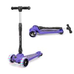 Xootz Scout Tri-Scooter, LED 3-Wheeled Light Up Scooter for Toddlers, Adjustable Bar Height and Foldable Scooter, for Kids, Girls and Boys, ages 3+, Purple