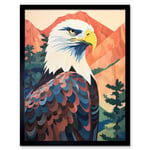 Majestic Bald Eagle Forest Mountain Landscape Graphic Artwork Art Print Framed Poster Wall Decor 12x16 inch