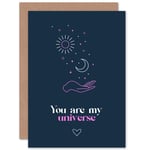 Hand Line Art You Are My Universe Sun Moon Love Greetings Card Plus Envelope Blank inside