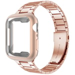 Miimall Compatible with Apple Watch 44mm/45mm Strap with Case, Ultra Slim Stainless Steel Adjustable Band with Matte Plating TPU Soft Screen Protector Case Cover for iWatch Series SE/6/5/4 44mm/45mm(Rose Gold)