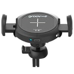groov e Wireless Auto Grip Car Mount - Phone Holder with 10W Wireless Charging for Qi Enabled Devices, 360 Degree Rotation, & Infrared Auto Gripping - Window & Air Vent Mounting - Type-C USB Operated