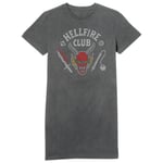 Stranger Things Hellfire Club Vintage Women's T-Shirt Dress - Black Acid Wash - XL - Black Acid Wash