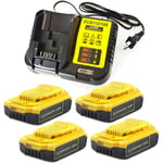 Pack de 5) 4X Batterie pour dewalt DCB184 DCB184B-XJ DCB180 DCB181 DCB182 DCB183 DCB185 18V xr Power Tool Battery 18V-20V 2,0Ah Lithium Indicateur