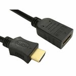 Long HDMI EXTENSION Cable Male to Female 3D UHD TV High Speed BLACK 3m