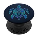 Teal Blue Purple Turtle Phone Grip on Dark Blue PopSockets Swappable PopGrip