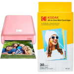 KODAK - Imprimante Photo Mini 2 HD, Rose & Mini 2 Photo Printer Cartridge MC All-in-One Paper and Color Ink Cartridge Refill - Mini 2 Printer (Not Original Mini) 30 Pack