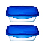 Pyrex Easy Wash Cook & Go Rectangular Container with Lid Medium 1.7 Litre Blue (Pack of 2)
