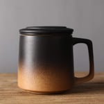 Retro Ceramic Mug with Lid Including Filter Equipment Personal Lunch Cup Office Mugs Water Cup with Handle Tea Coffee Mug-C
