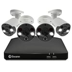 Swann Professional NVR Security System with 2TB HDD, 4 Camera 8 Channel, PoE, 4K UHD, Face Recognition, Indoor Outdoor Wired CCTV, Colour Night Vision, Heat Motion Sensing, Spotlights, 887804FB