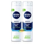 2x Nivea Men Sensitive Skin Shaving Gel 200ml Chamomile & Witch Hazel Extract