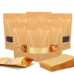 100 st självtätande Kraftpapperspåsar med fönster Återförslutningsbara Kraft Stående Påsar Kraft Zip Lock Livsmedelslagring 18X26CM
