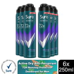 Sure Men Anti-perspirant 72H Nonstop Protection Active Dry Deodorant, 6x250ml