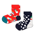 Happy Socks Unisex Kids Happy 2-pack Kids Snowman Socks, Multi, 1-2 Years UK