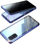 Anti-Peep Magnetic Adsorption Case for Samsung Galaxy A51 Cover Metal Bumper Privacy Magnetic Case Double Sided Anti Spy Tempered Glass 360 Degrees Full Screen Protection Case Flip Privacy Cover,Blue