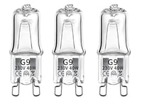 MSC Lot de 3 ampoules halogènes G9 40 W pour four, lampe de sel, lampe à lave, ampoule G9 à intensité variable et compatible avec four Zanussi, AEG, cuisinière, etc. Blanc chaud 230 V (3000 K 3 pièces