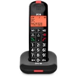 SPC Comfort Kairo - Téléphone sans Fil Seniors avec Grandes Touches, Son amplifié, Compatible avec appareils auditifs, Fonction de Blocage d'appel, Signal Lumineux et 2 mémoires directes - Noir