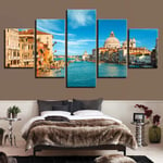 WENXIUF 5 Panel Wall Art Pictures Venice on water,Prints On Canvas 100x55cm Wooden Frame Ready To Hang The Animal Photo For Home Modern Decoration Wall Pictures Living Room Print Decor