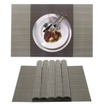 FETESNICE Placemats Set of 6, Washable Non-slip Heat Insulation Woven Vinyl Table Mats for Kitchen Dinning Table Place Mats 30x45cm (Brown)