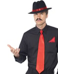 Kostymset med svart Fedora-hatt med band, slips och näsduk