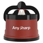 AnySharp Knife Sharpener, Hands-Free Safety, PowerGrip Suction, Safely Sharpens All Kitchen Knives, Ideal for Hardened Steel & Serrated, World's Best, Compact, One Size, Brick Red