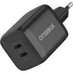 OtterBox Standard EU 65W USB-C PD GaN Chargeur Mural 2 Ports, 45W USB-C PD + 20W USB-C PD, Fast charger pour Smartphone et Tablette, Testé contre les chutes, robuste, ultra durable, Noir