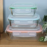 Freska 3pcs Borosilicate Glass Lunch Boxes Food Container Airtight Plastic Lid