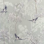Japanese Garden Wallpaper Trees Blossoms Birds Arthouse Grey 908105