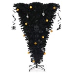 180 cm svart konstgjord julgran upplyst Halloween-träd med 270 lila LED-ljus