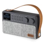 Akai A61028 Portable Rechargeable FM/DAB Radio with Bluetooth, Large LCD Display, 6 W Speaker - Grey