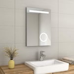 EMKE 500 x 700mm Illuminated LED Bathroom Mirror LED Mirrors Light with Shaver Socket + 3-Fold Magnification + Button Switch + Demister