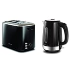 Morphy Richards Equip Black 2 Slice Toaster - Defrost And Reheat Settings - 2 Slot - Stainless Steel - 222064 & Equip Black Jug Kettle - 1.7L - Rapid Boil - Limescale Filter - 102783