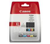 Genuine Canon Multipack Ink jet Printer Cartridges PGI-550XLBK, CLI-551BK/C/M/Y