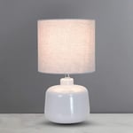 EEMKAY® New Oslo Small Dove Bedside Table Lamp Grey Cotton Shade & Rounded Ceramic Base with A Smooth Gloss Effect Finish Home Décor M-19 - Grey