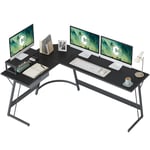 CubiCubi – Bureau d'angle en forme de L robuste avec support de moniteur et tiroirs, peu encombrant, facile à assembler, noir, 170 x 120 cm