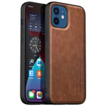 Arkour for iPhone 12 Mini Case, Ultra Thin Slim Leather Case with Soft TPU Edge Anti-Scratch Shockproof Cover for iPhone 12 Mini 5.4" (Brown)
