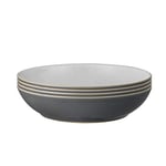 Denby - Elements Fossil Grey Pasta Bowls Set of 4 - Dishwasher Microwave Safe Crockery 1050ml 22cm - Dark Grey, White Ceramic Stoneware Tableware - Chip & Crack Resistant