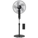 Pro Breeze® 16-Inch Pedestal Fan with Remote Control and LED Display - 4 Operational Modes - 80° Oscillation - Adjustable Height & Pivoting Fan Head - Perfect for Homes, Offices and Bedrooms - Black