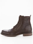 Jack & Jones Russel Leather Stone Boots - Brown, Brown, Size 40, Men